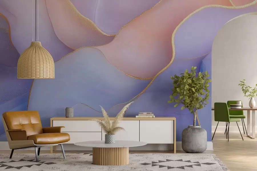 Fototapete Abstrakte Komposition mit Marmormustern und zarten Aquarelltexturen in sanften Pastellfarben w01827