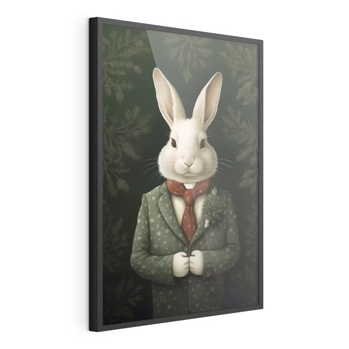 Poster Weißer Hase im grünen Anzug und roter Krawatte Illustration f41278