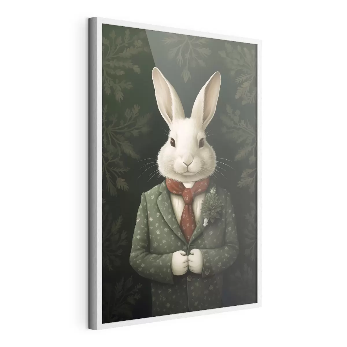Poster Weißer Hase im grünen Anzug und roter Krawatte Illustration f41278