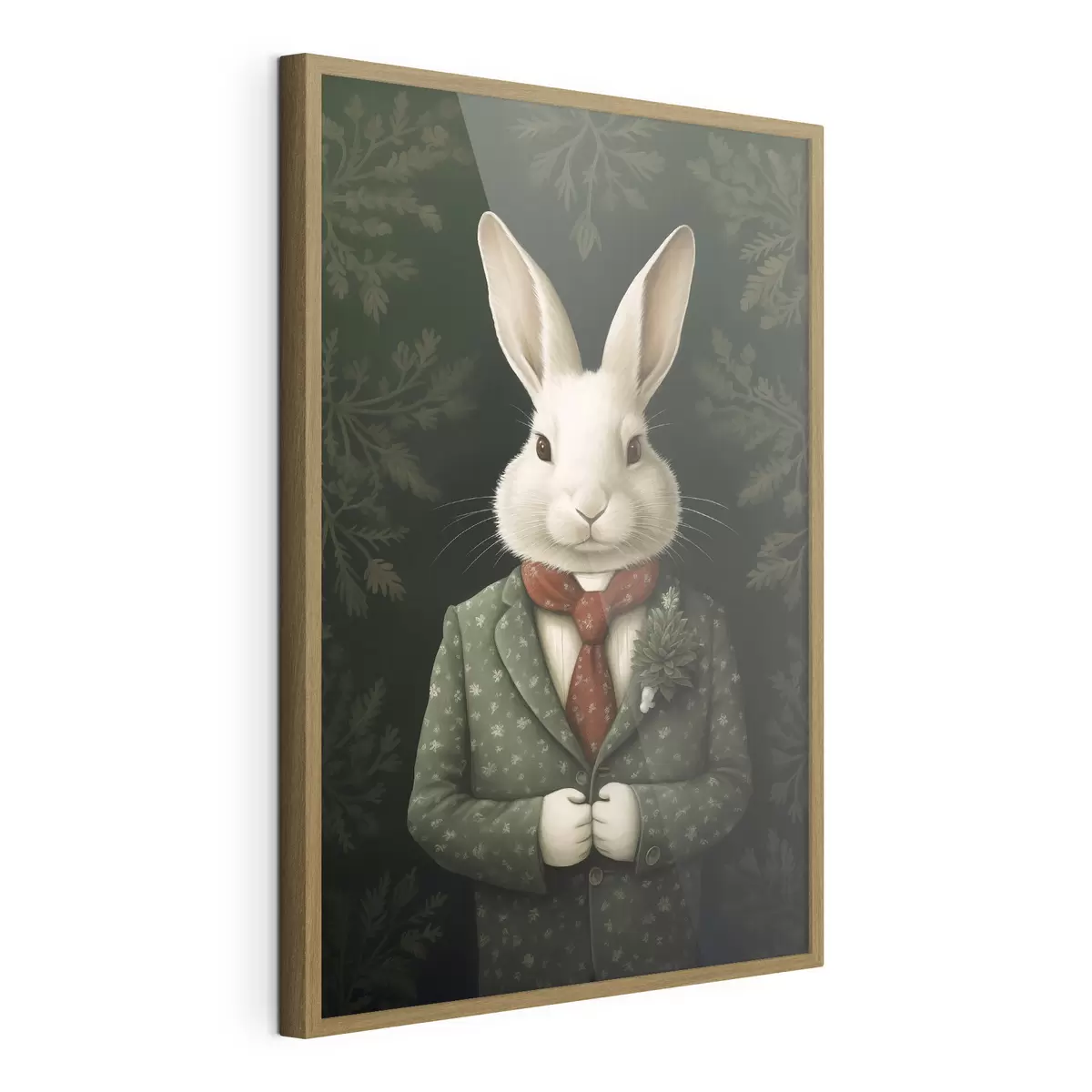 Poster Weißer Hase im grünen Anzug und roter Krawatte Illustration f41278