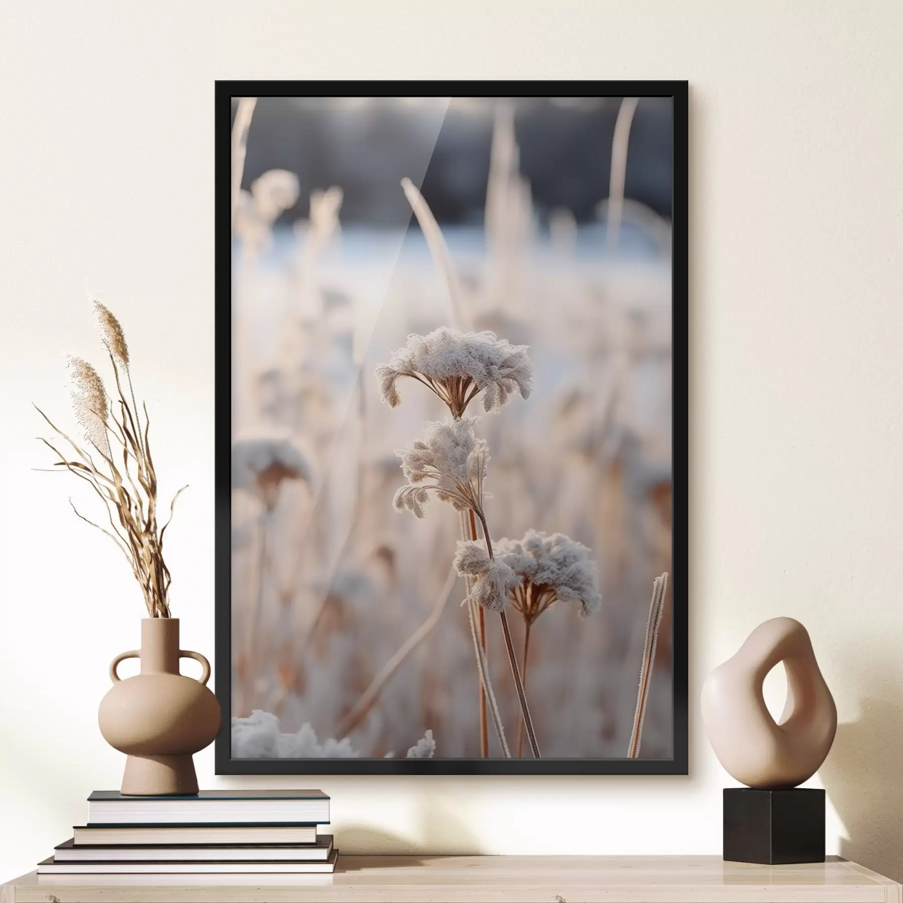 Fototapete Trockenes Gras mit Frost bedeckt f41283