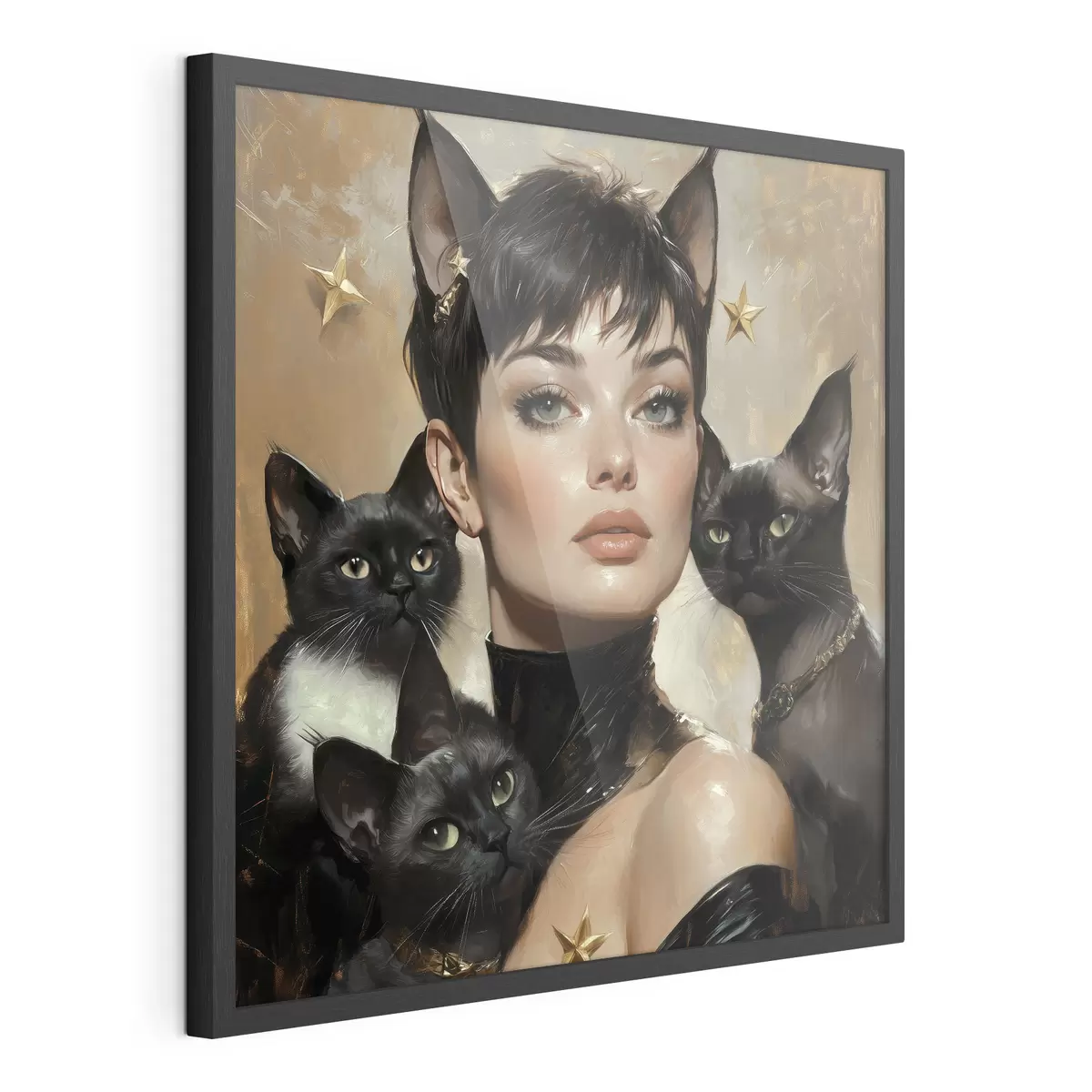 Poster Katzenmädchen mit schwarzen Katzen f41344