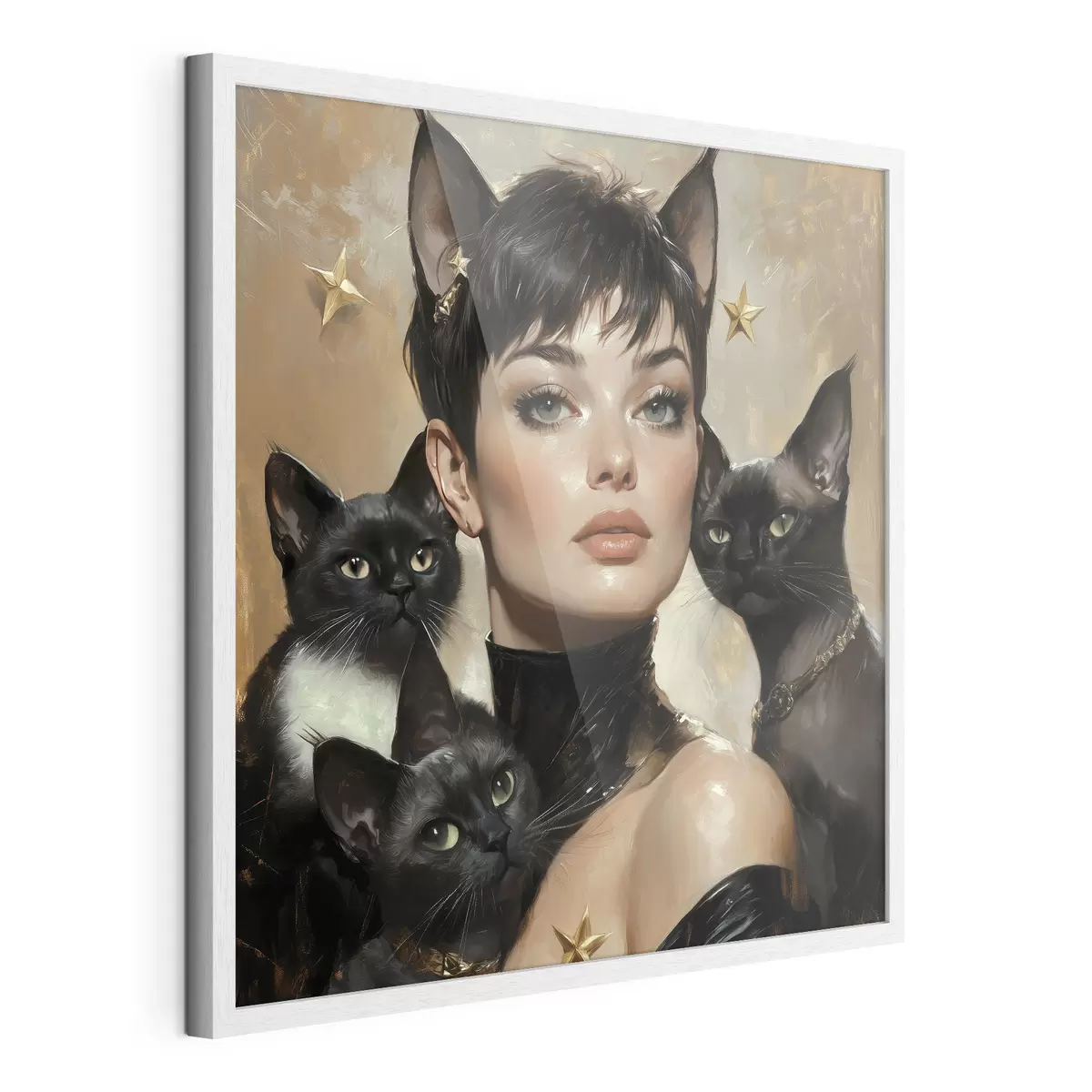 Poster Katzenmädchen mit schwarzen Katzen f41344