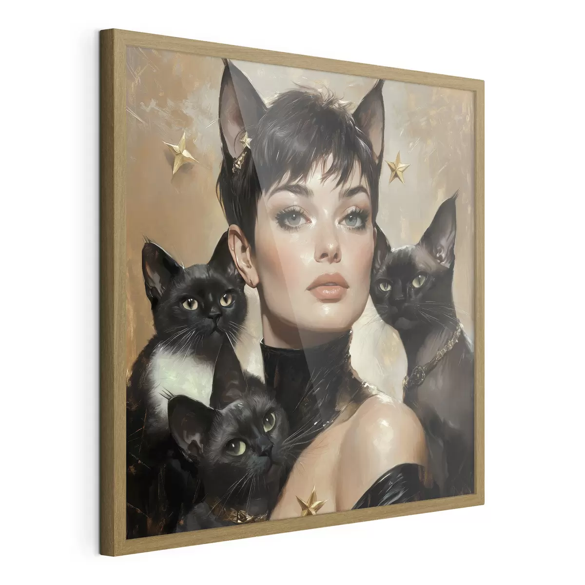 Poster Katzenmädchen mit schwarzen Katzen f41344