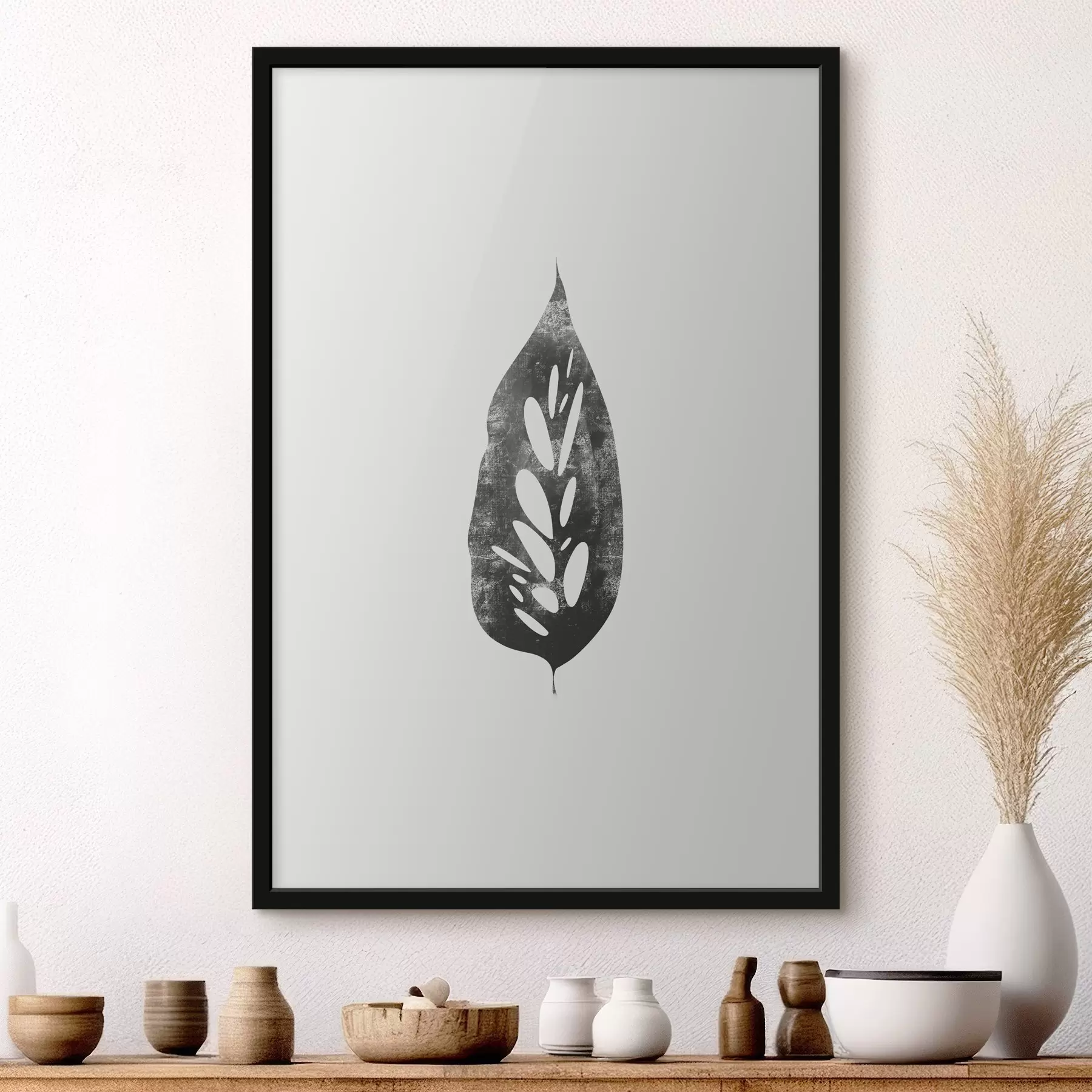 Fototapete Ein Blatt in Schwarz und Weiß f38343