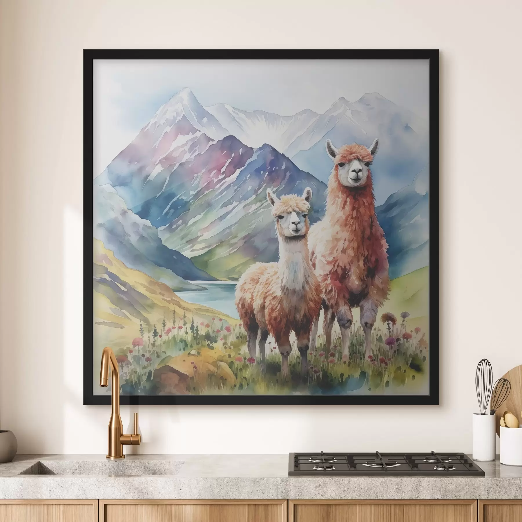 Fototapete Lamas erkunden eine lebendige Landschaft f38934