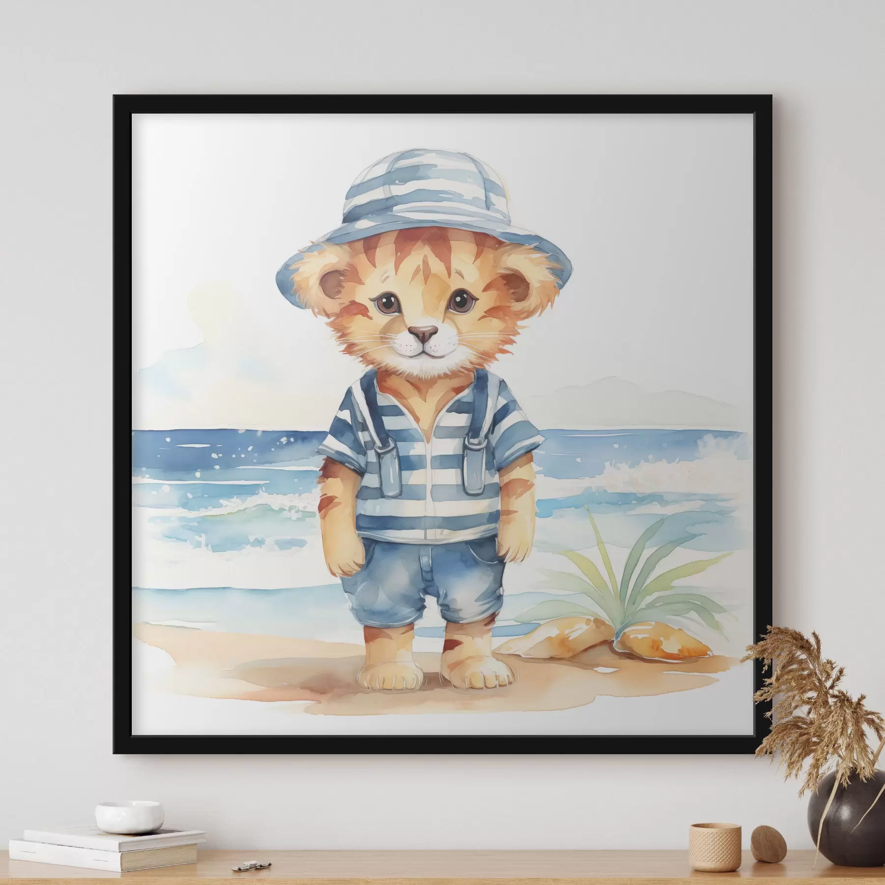Fototapete Verspielter Tiger genießt einen Tag am Strand f38944