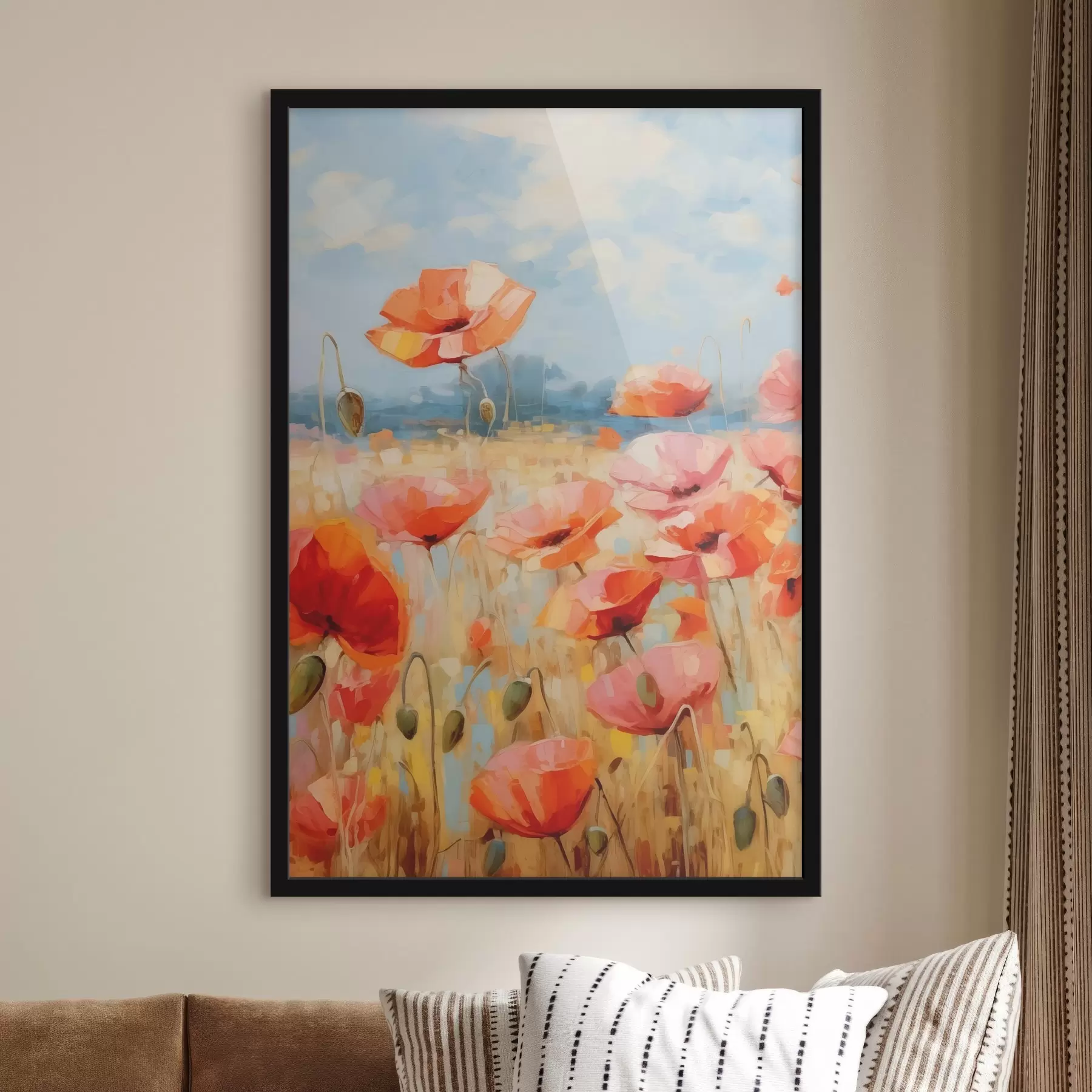 Fototapete Bunte Mohnblumen wiegen sich in der Brise f38945