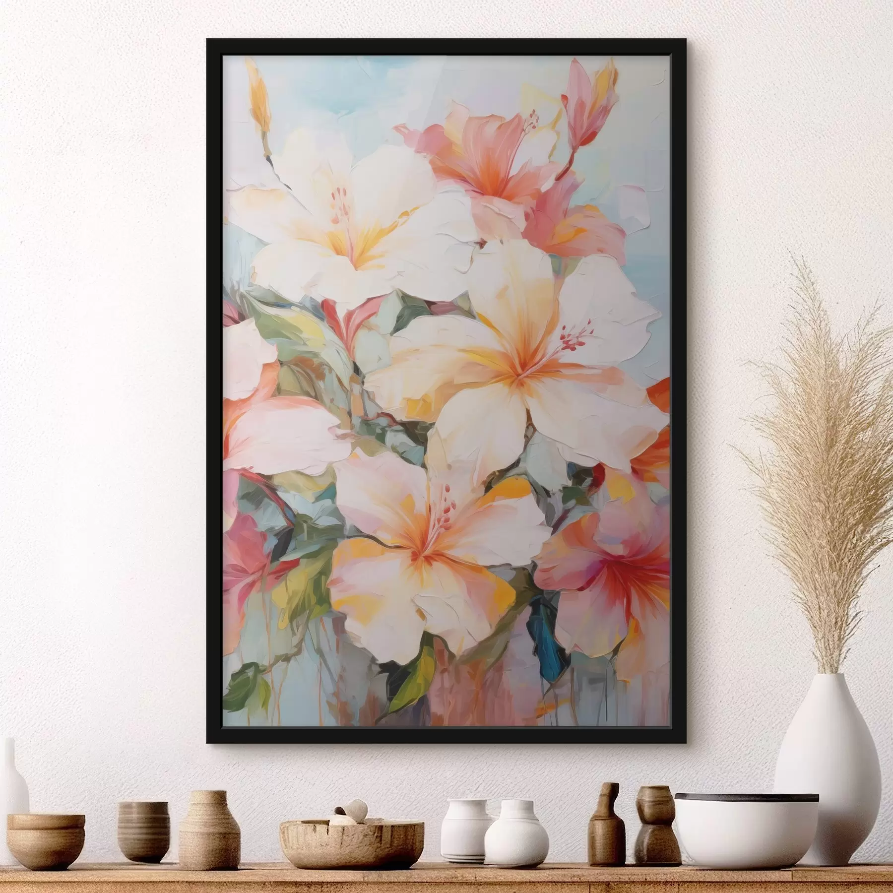 Fototapete Lebendige Blüten in sanften Aquarelltönen f39020