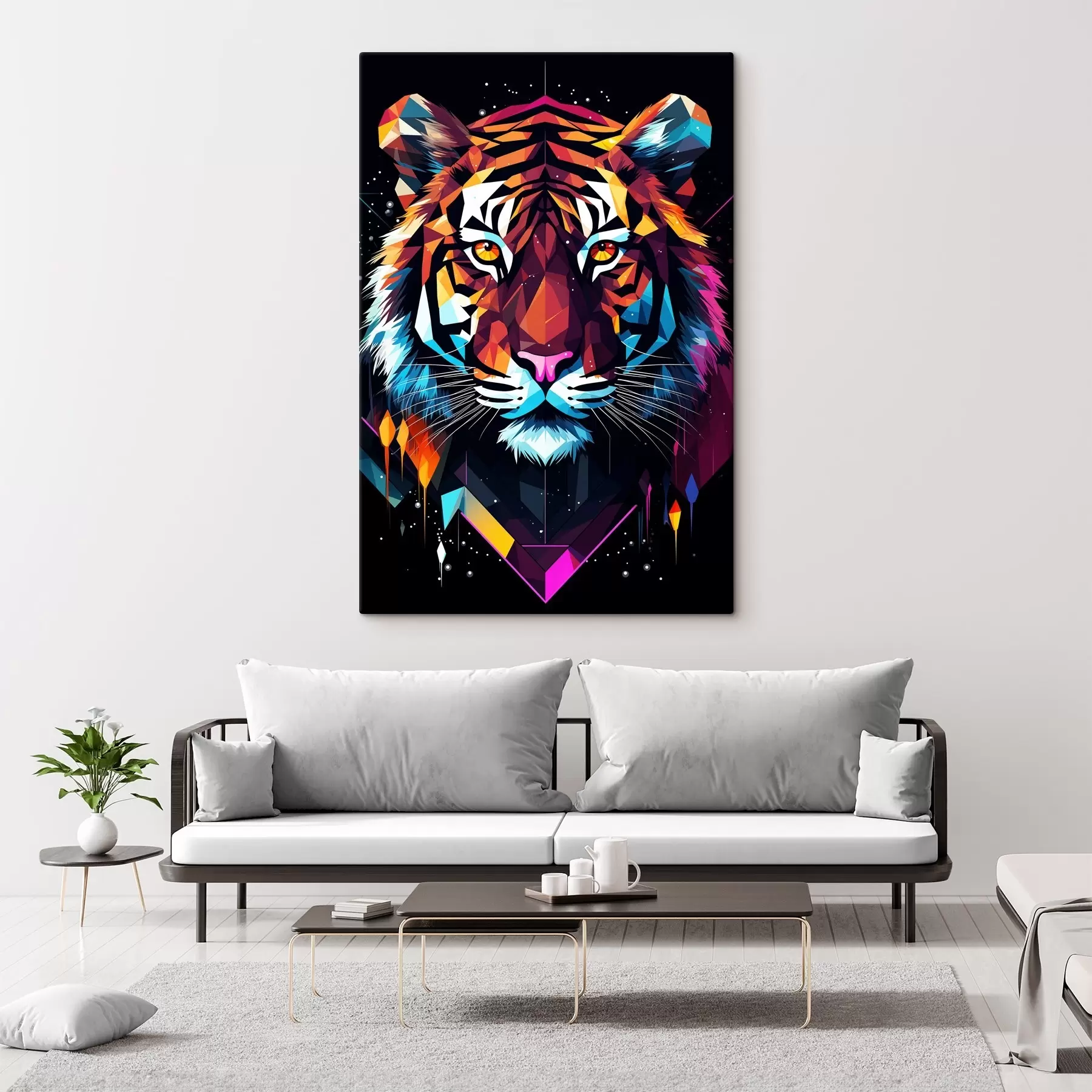 Fototapete Ein bunter Tiger mit weißen Schnurrhaaren s36666