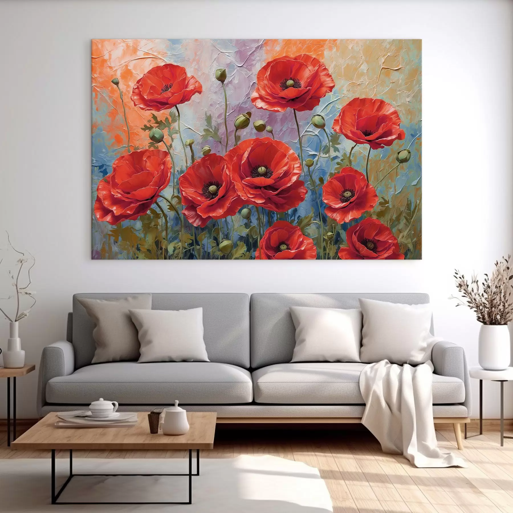 Fototapete Ein Gemälde mit roten Blumen s37805