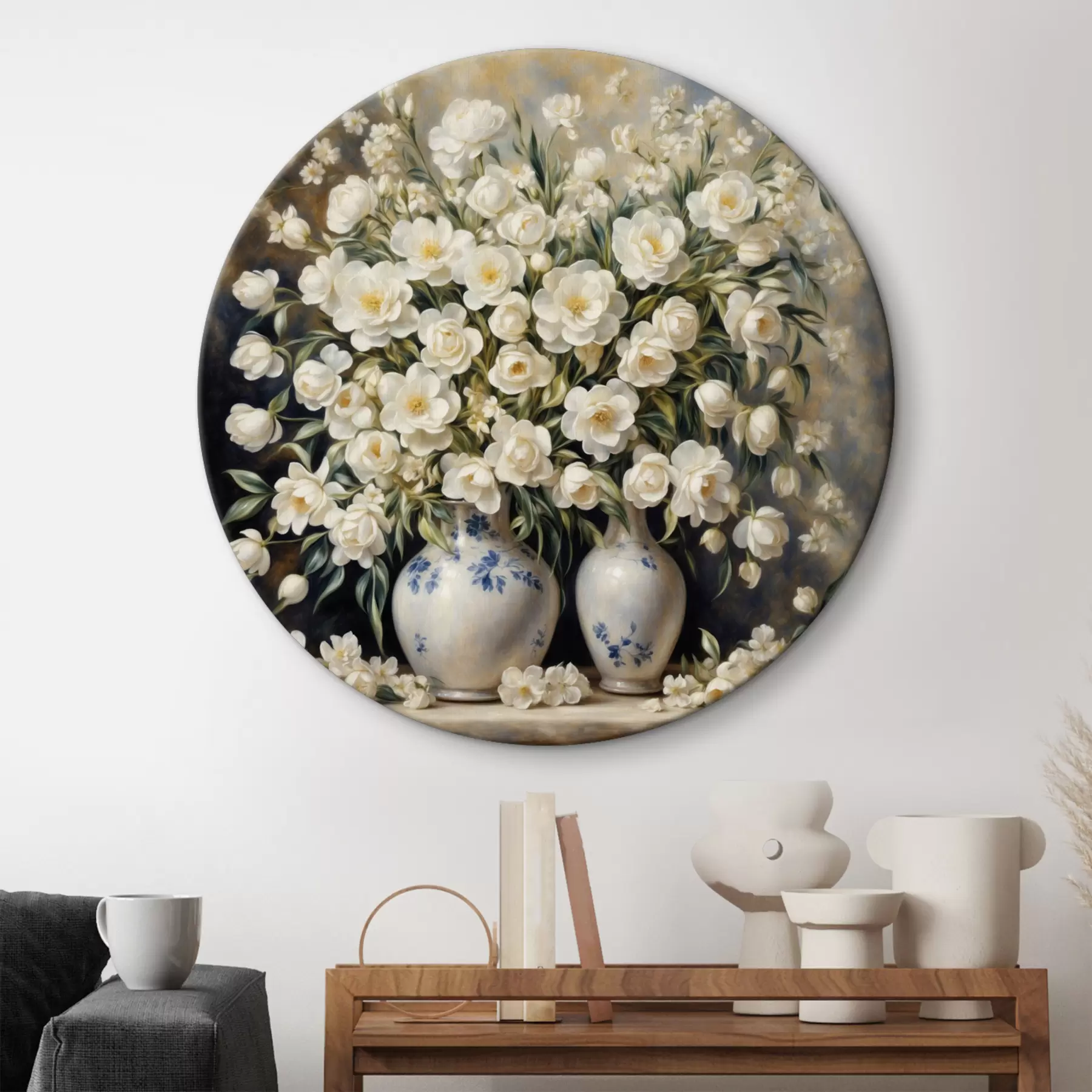 Fototapete Weiße Vase mit einem großen Strauß weißer Blumen r37440