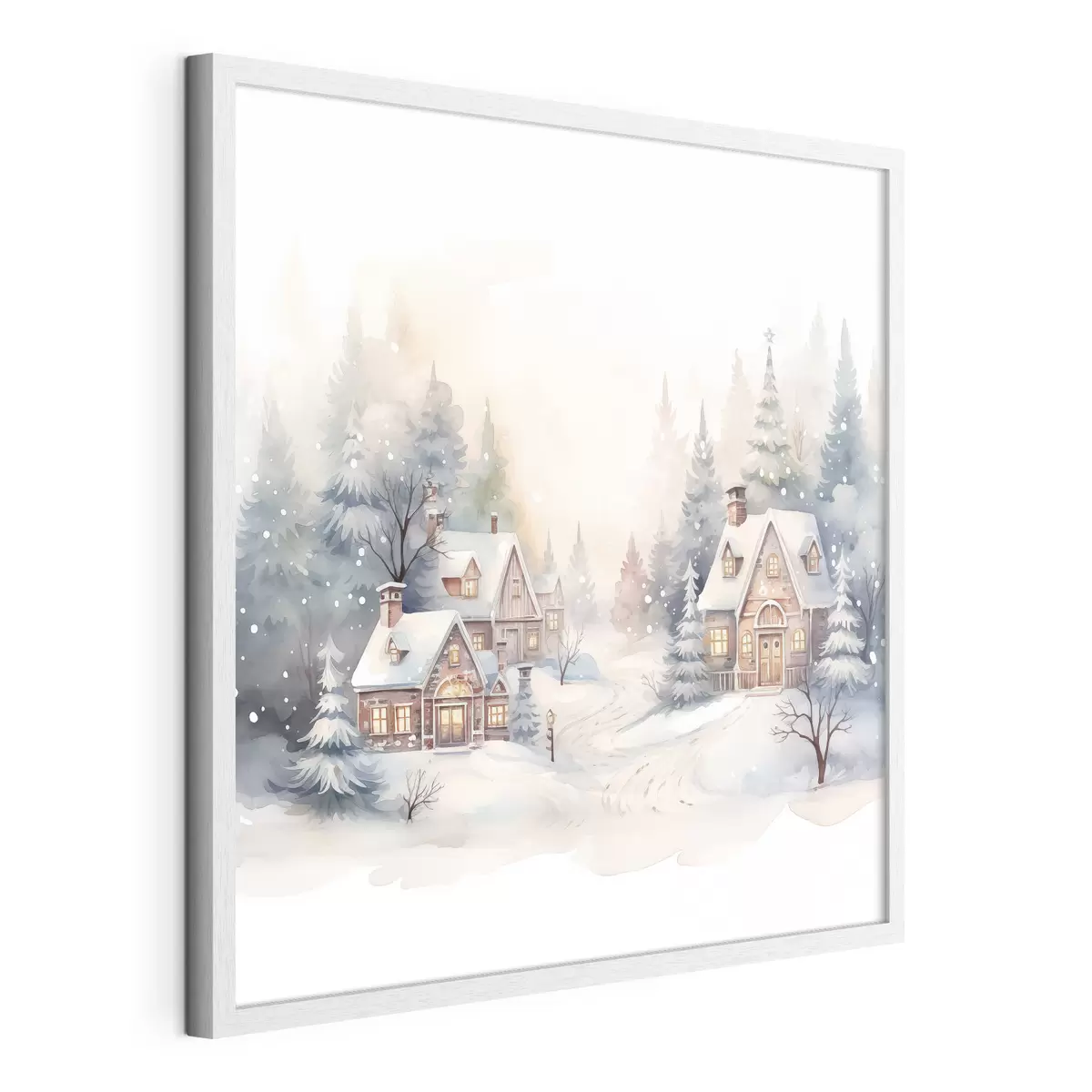 Poster Winterlandschaft, Kiefernwald, schöne Häuser, Aquarell, Susnet f41390