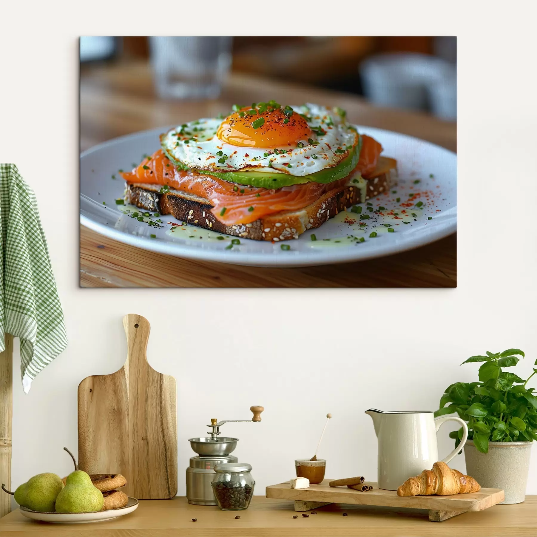 Fototapete Frühstück, Toast mit Lachs und Avocado s41421