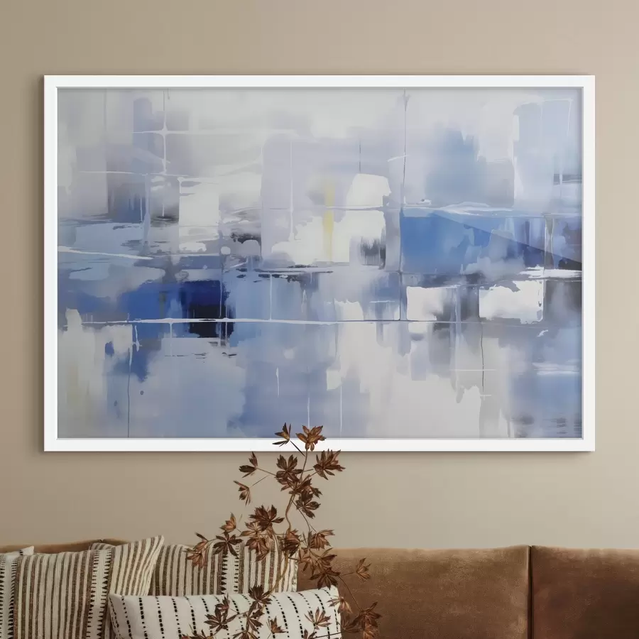 Fototapete Eine moderne Abstraktion in Blau-, Weiß- und Grautönen mit verschwommenen Linien und Formen f41269
