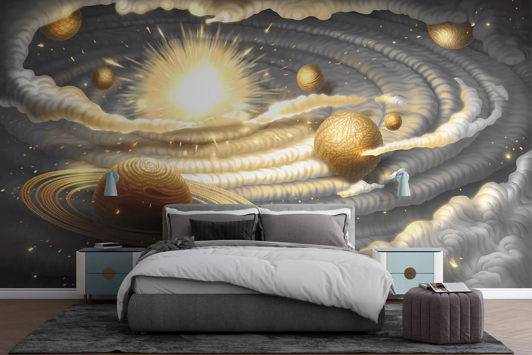 Fototapete Weltraumgalaxie mit Planeten und Sonne w01967