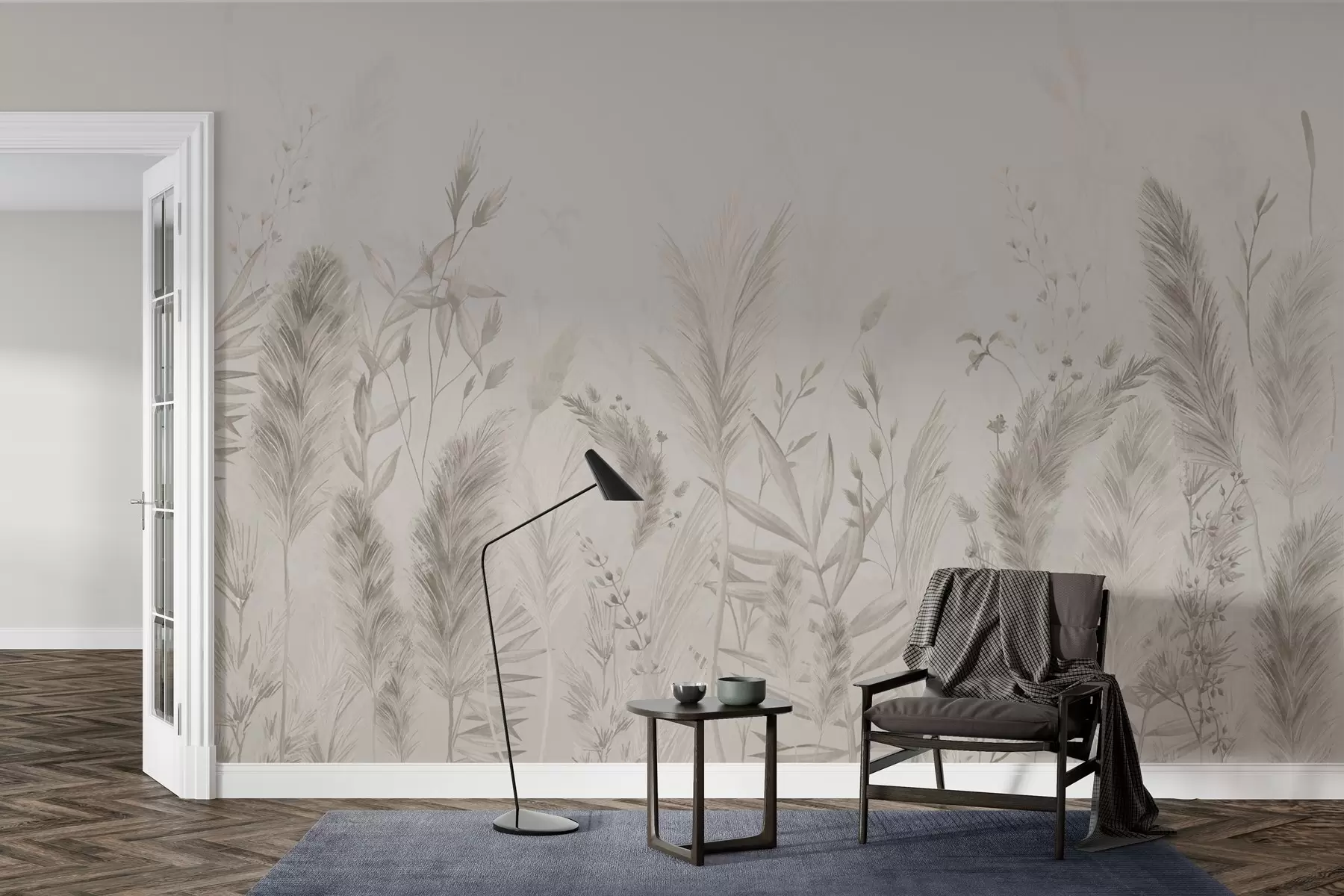 Fototapete Hohe Feldgräser und Blumen in Pastellfarben w02004v1