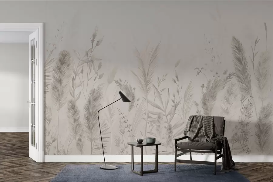 Fototapete Hohe Feldgräser und Blumen in Pastellfarben w02004v1