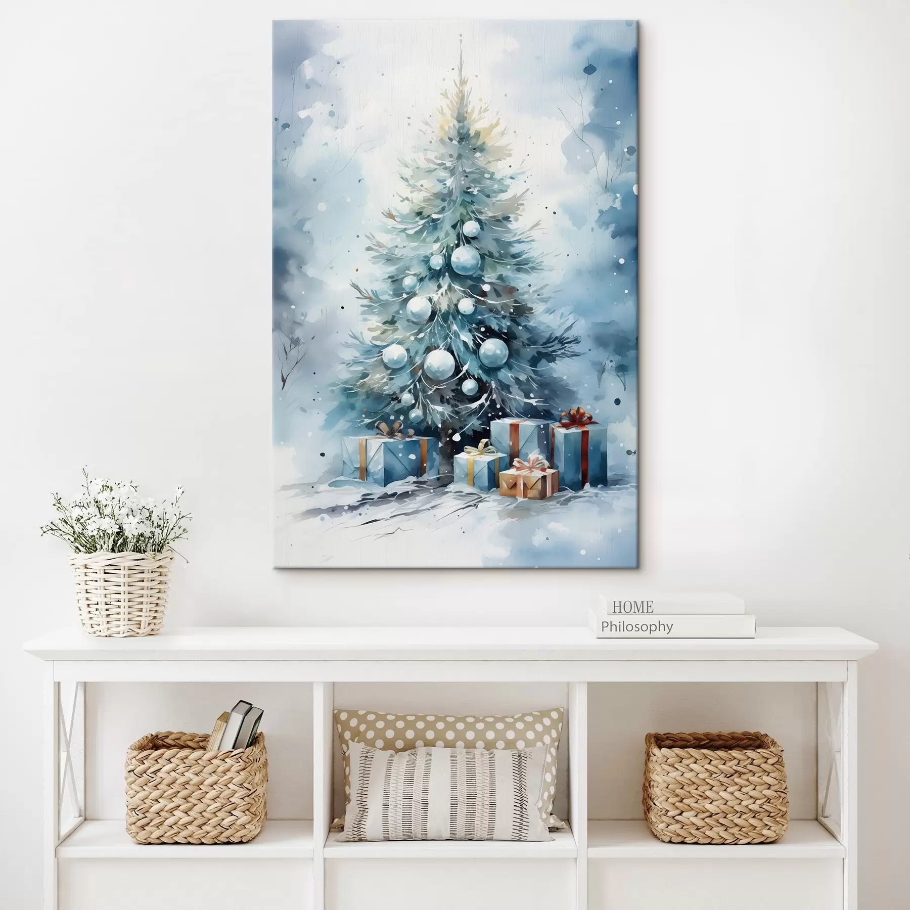 Fototapete Geschenke in der Nähe des Weihnachtsbaums Nachahmung Aquarell s41439