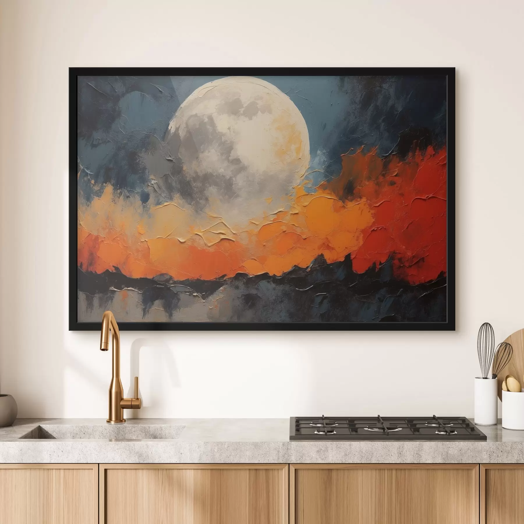 Fototapete Abstraktes Ölgemälde mit Mond f41286