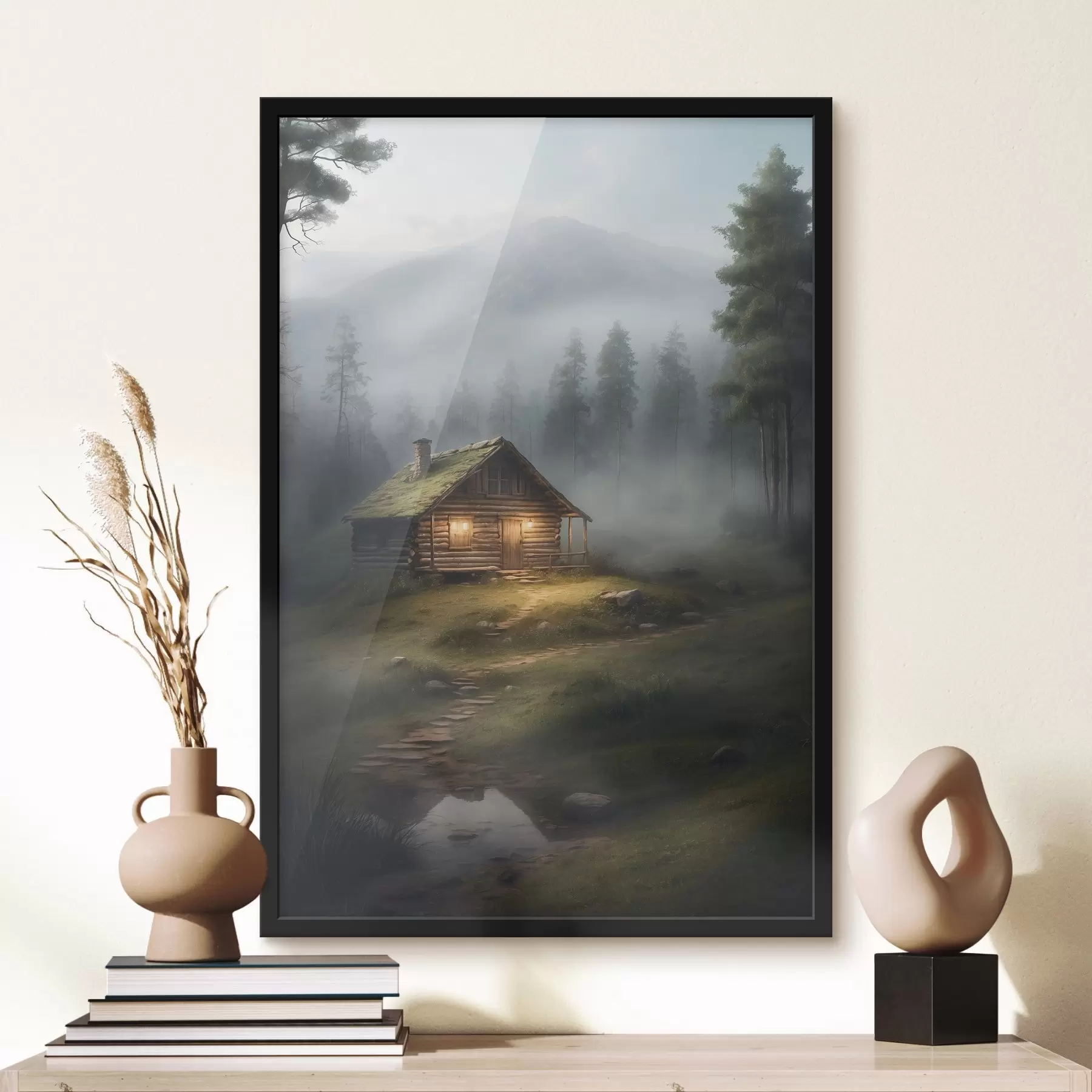 Fototapete Hütte im nebligen Wald f41304