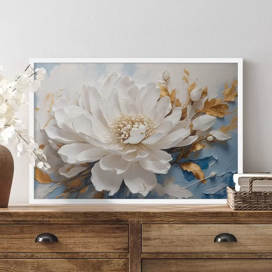 Fototapete Weiße Blume auf blau-weißem Hintergrund f41311