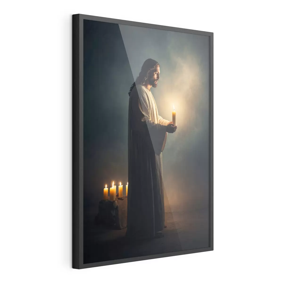 Poster Jesus Christus mit Kerze in der Dunkelheit f41315