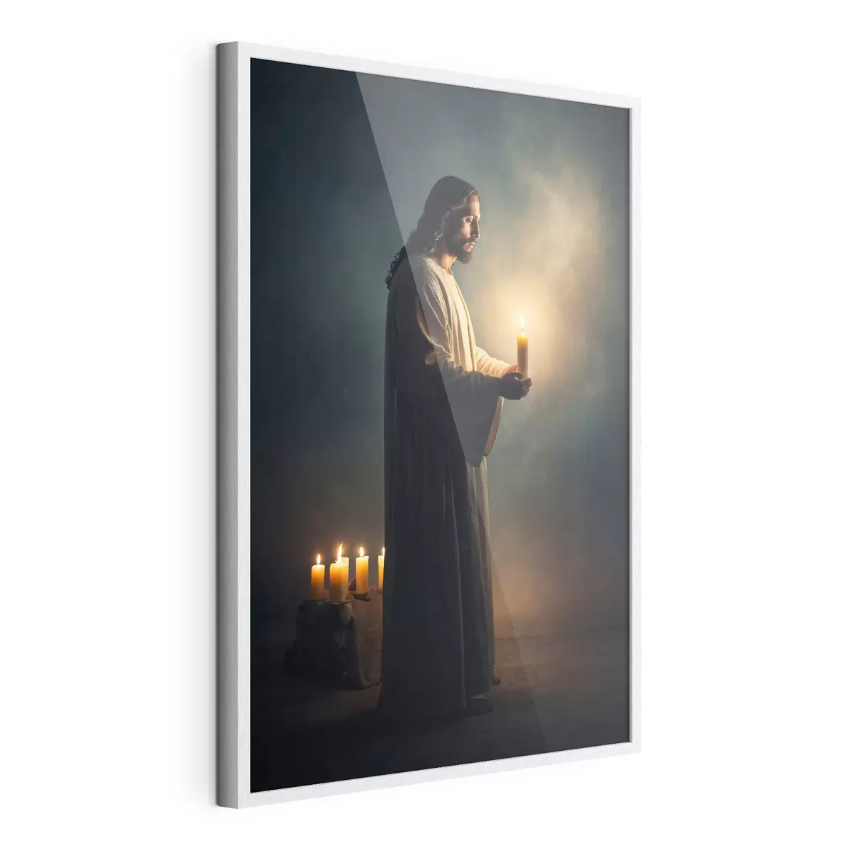 Poster Jesus Christus mit Kerze in der Dunkelheit f41315