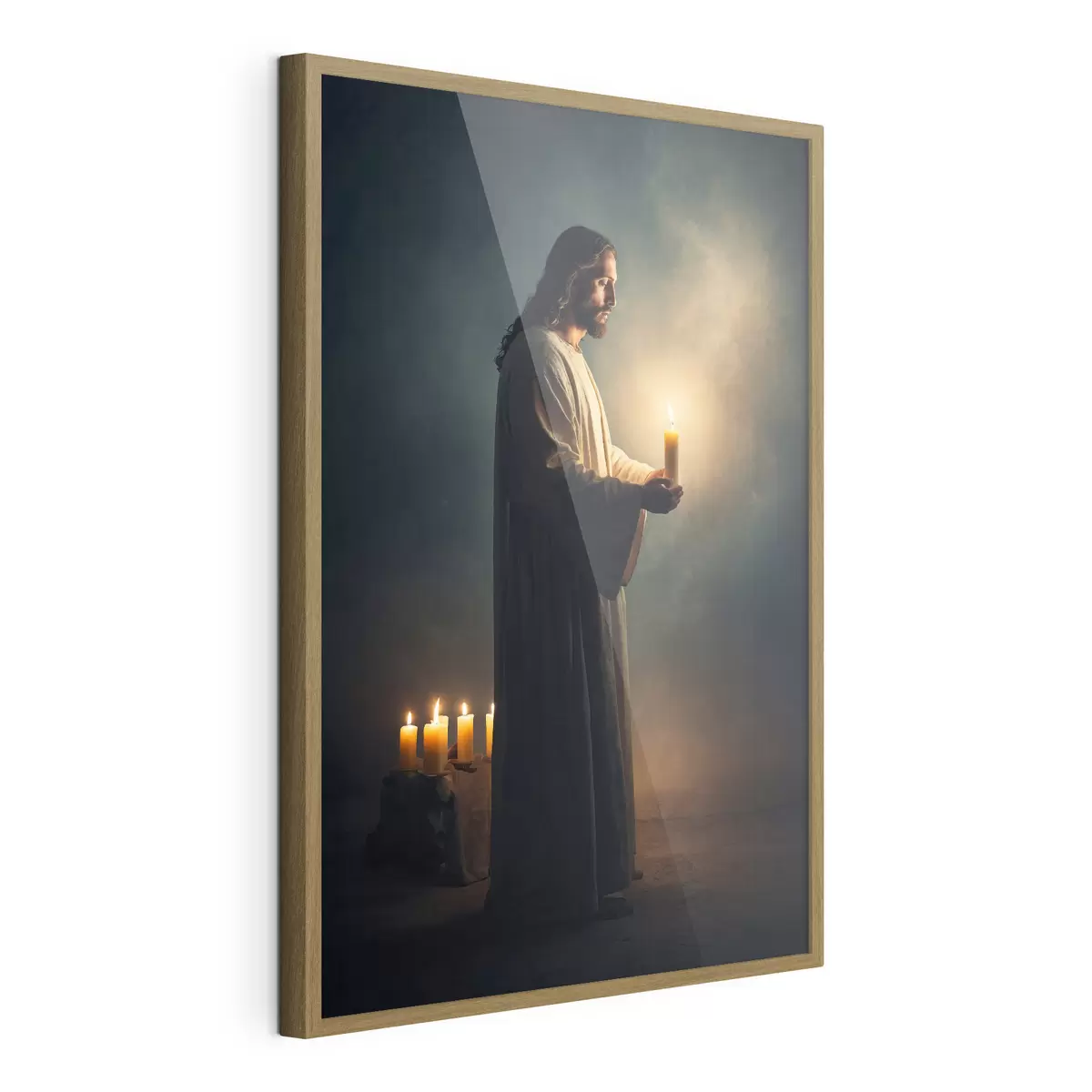 Poster Jesus Christus mit Kerze in der Dunkelheit f41315