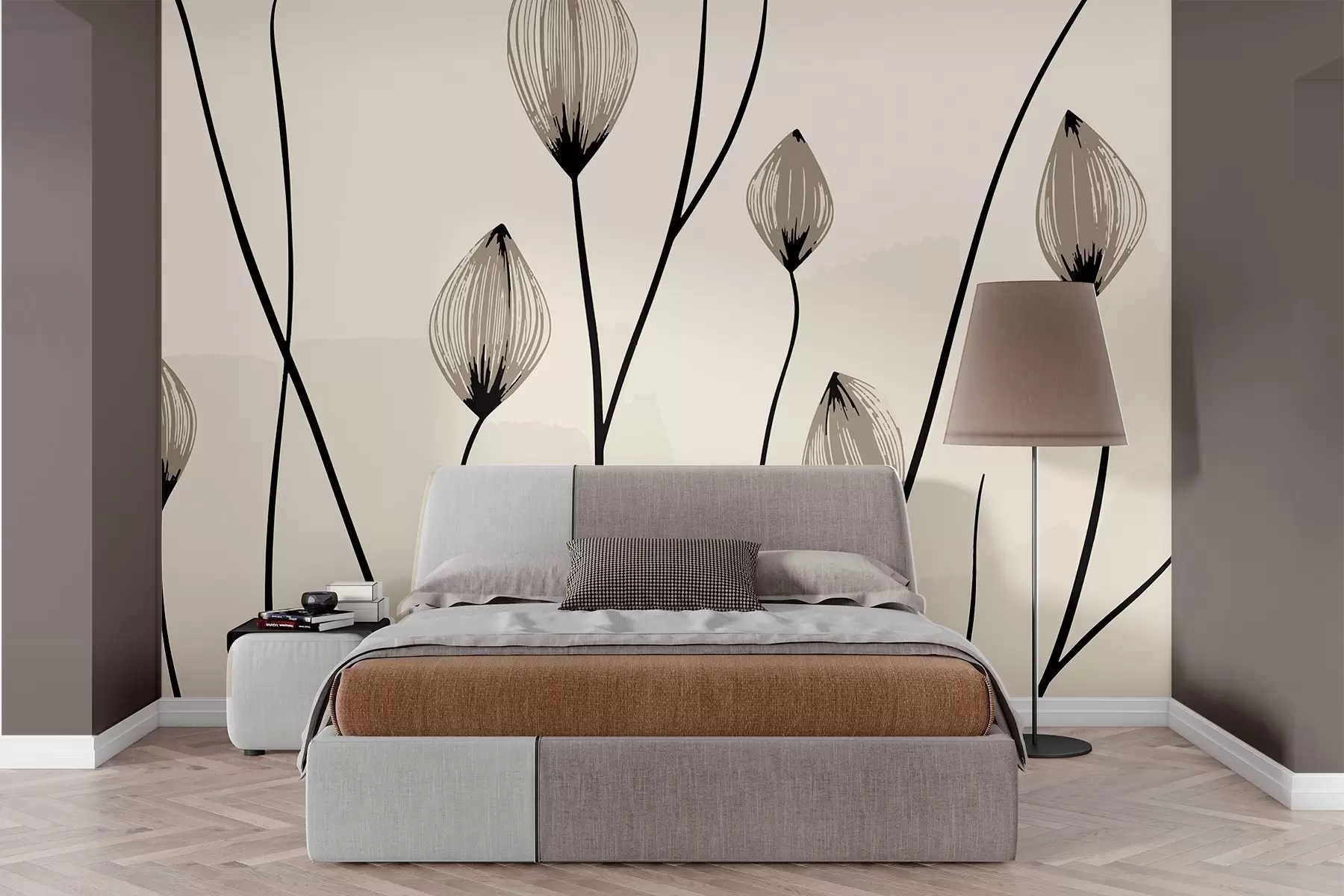 Fototapete Abstrakte Blumenknospen in einem minimalistischen Stil w02027