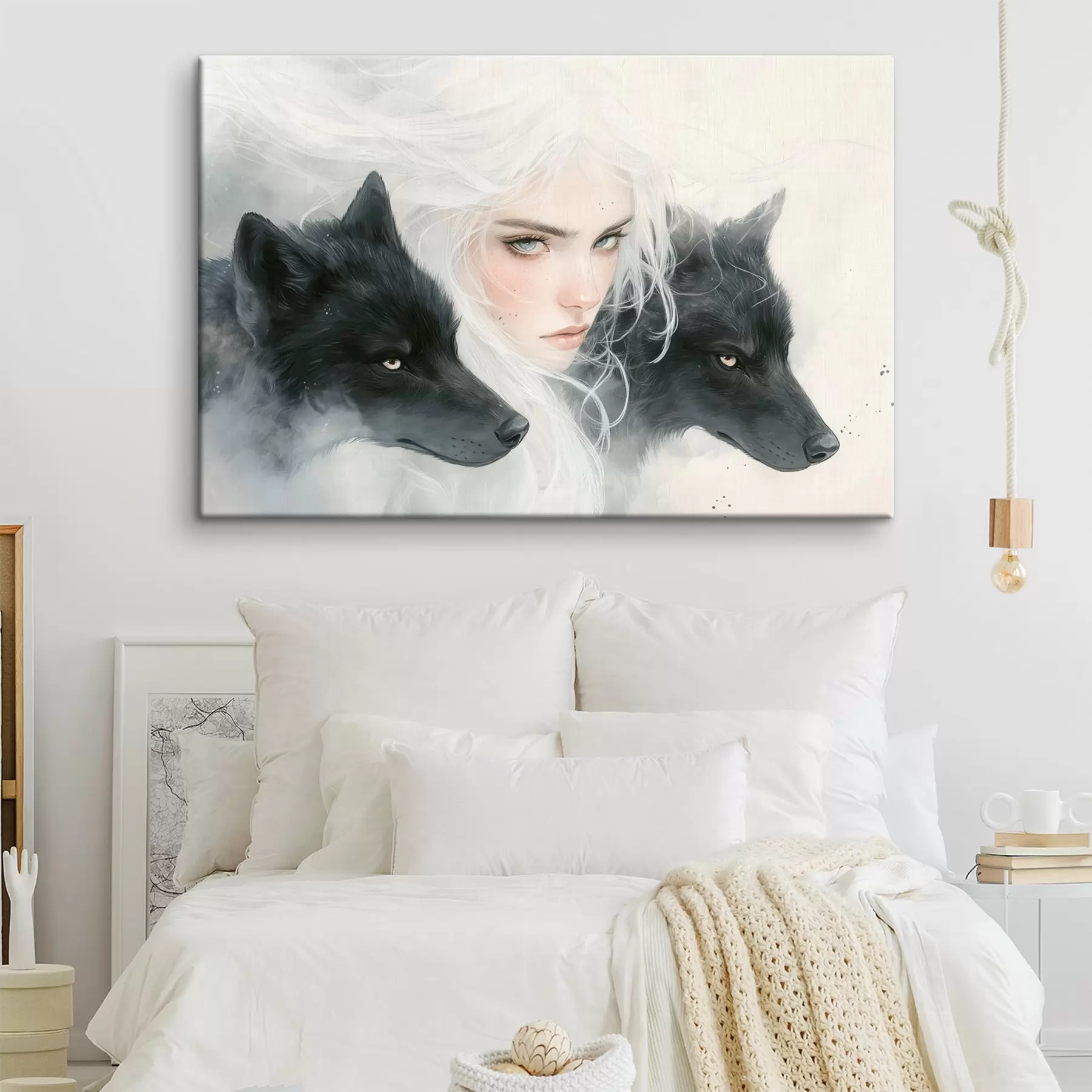 Fototapete Frauenporträt, wilde Wölfe, Anime, Acryl s41456