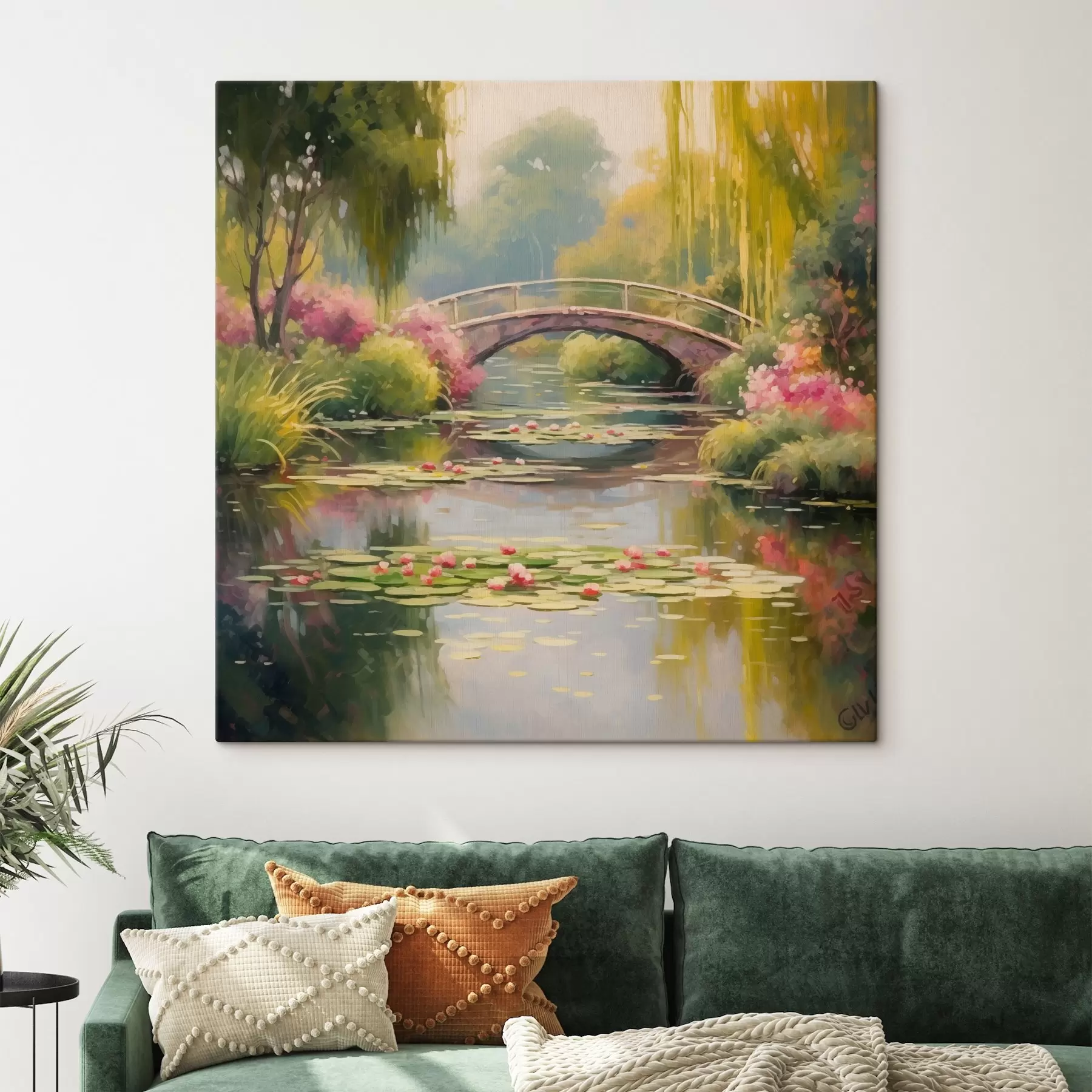 Fototapete Gartenbrücke über den See mit Seerosen s41503