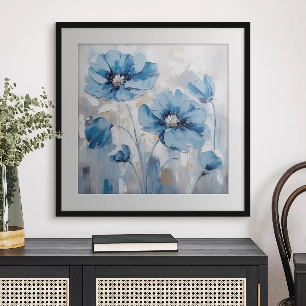 Poster Blaue Blumen gemalt f41597