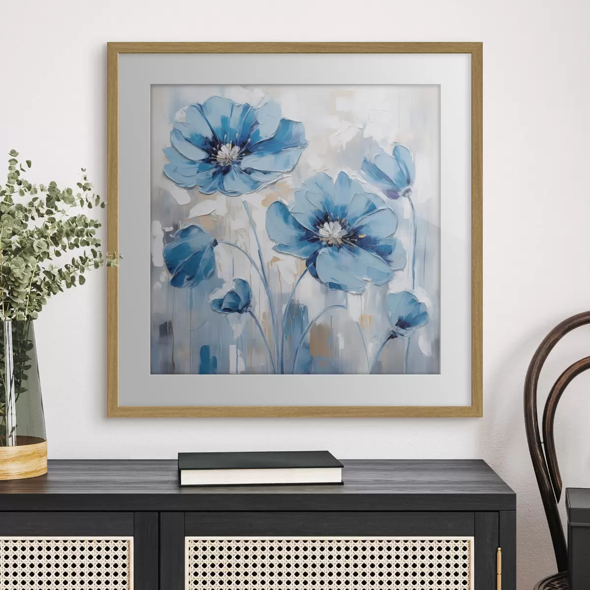 Poster Blaue Blumen gemalt f41597