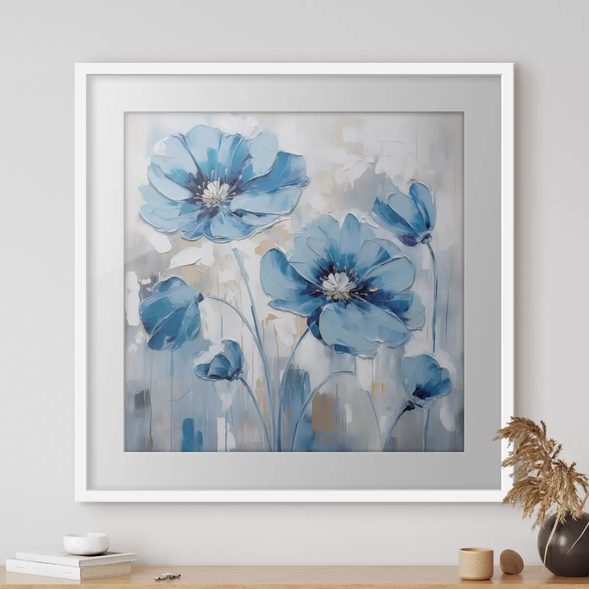 Poster Blaue Blumen gemalt f41597