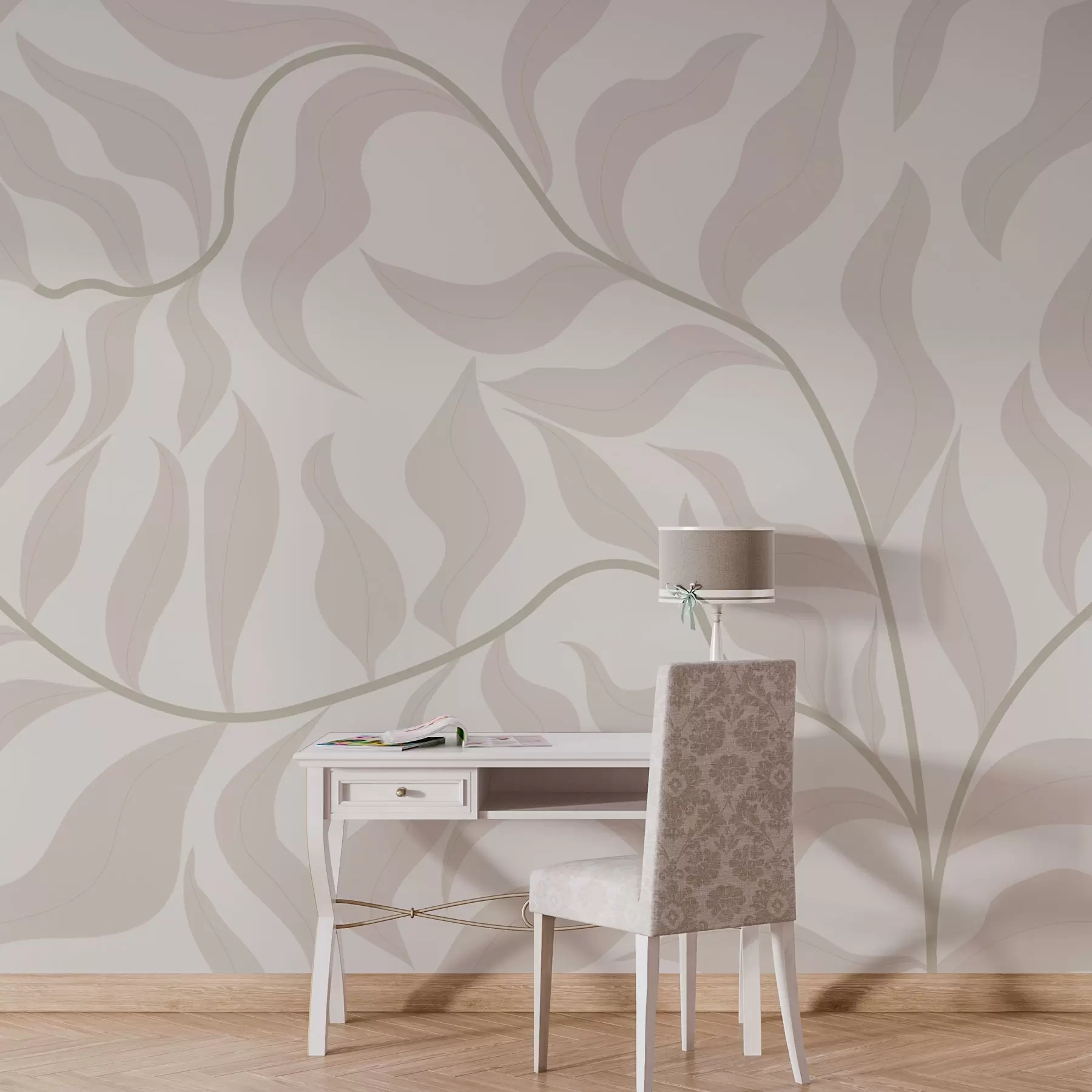 Fototapete Elegante Blätter sanft verschlungen auf Creme w00629v3