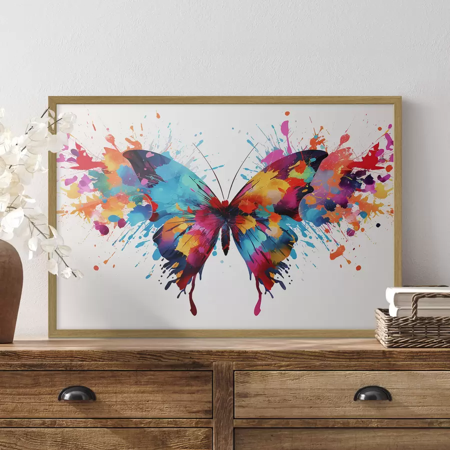 Fototapete Aquarell Schmetterling auf einem Hintergrund von mehrfarbigen Spritzer von Farbe f41560