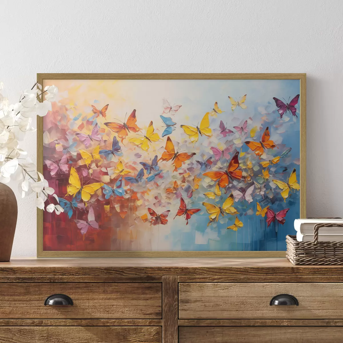 Poster Viele Schmetterlinge mit Farbe f41561
