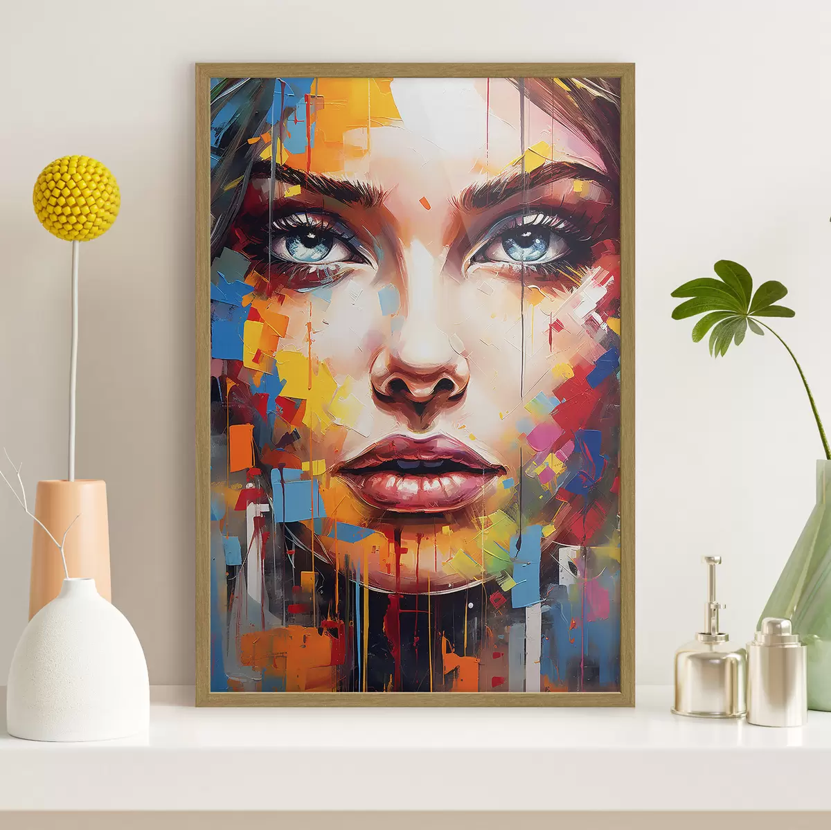 Poster Gesicht eines Mädchens mit Farben f41564