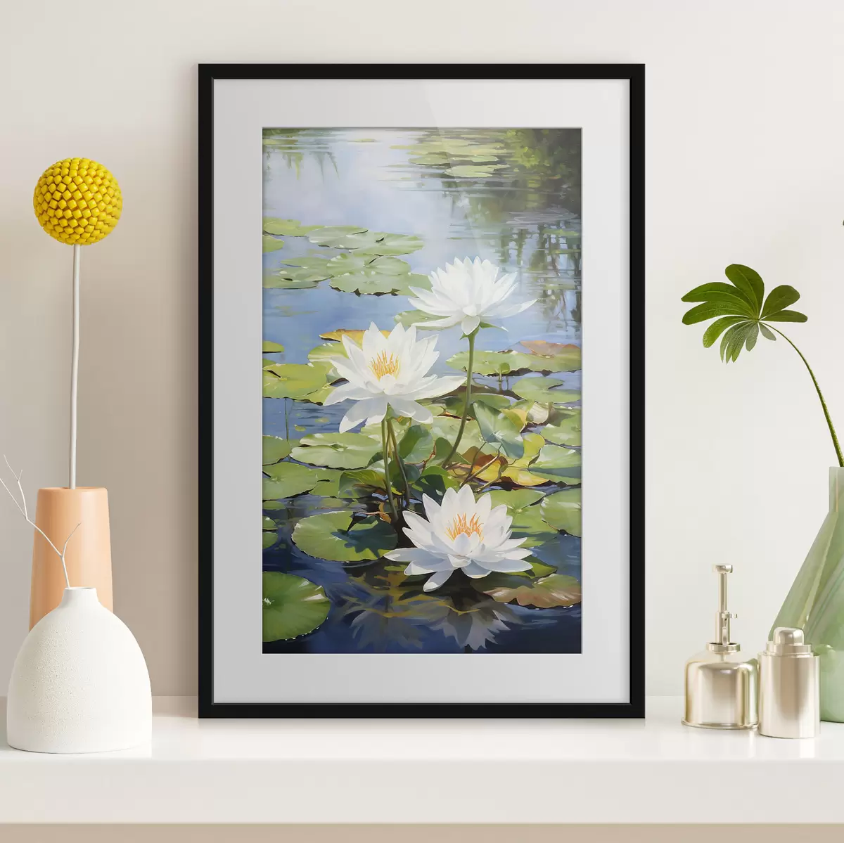 Poster Drei Seerosen auf dem Wasser f41572