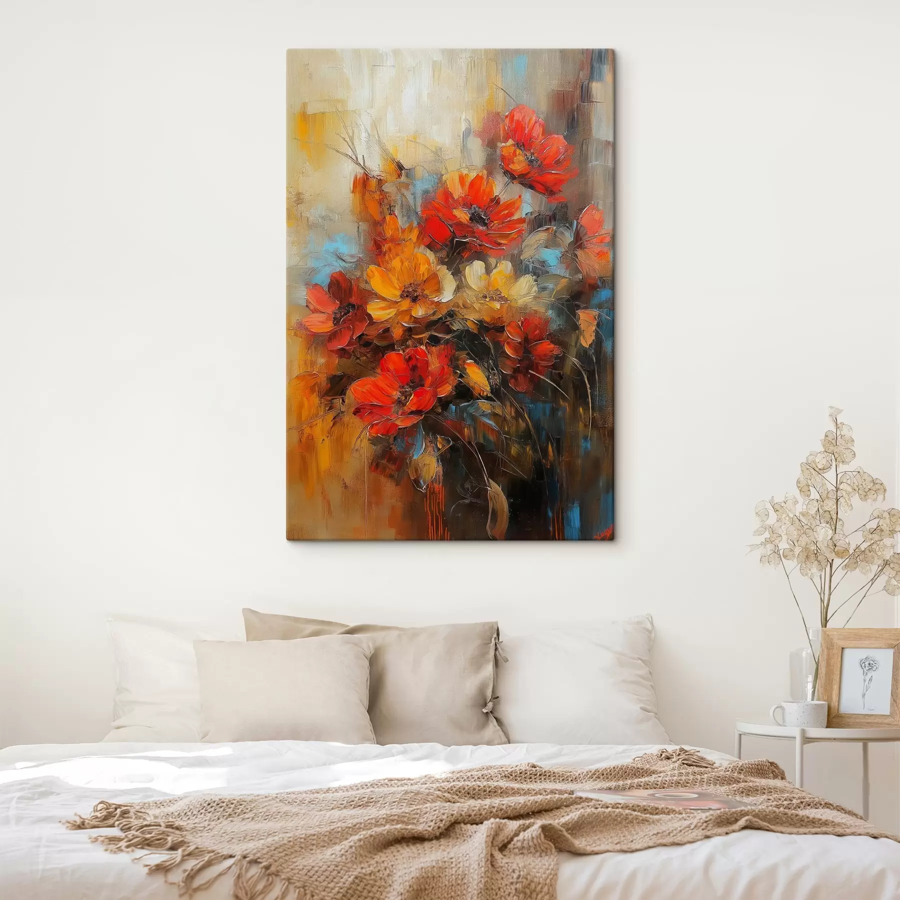 Fototapete rote Blumen mit Ölfarben s41625