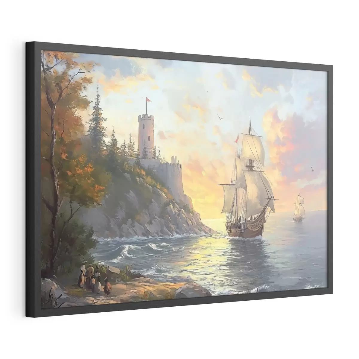 Poster schiff in der Nähe des Ufers in der Morgendämmerung f41626