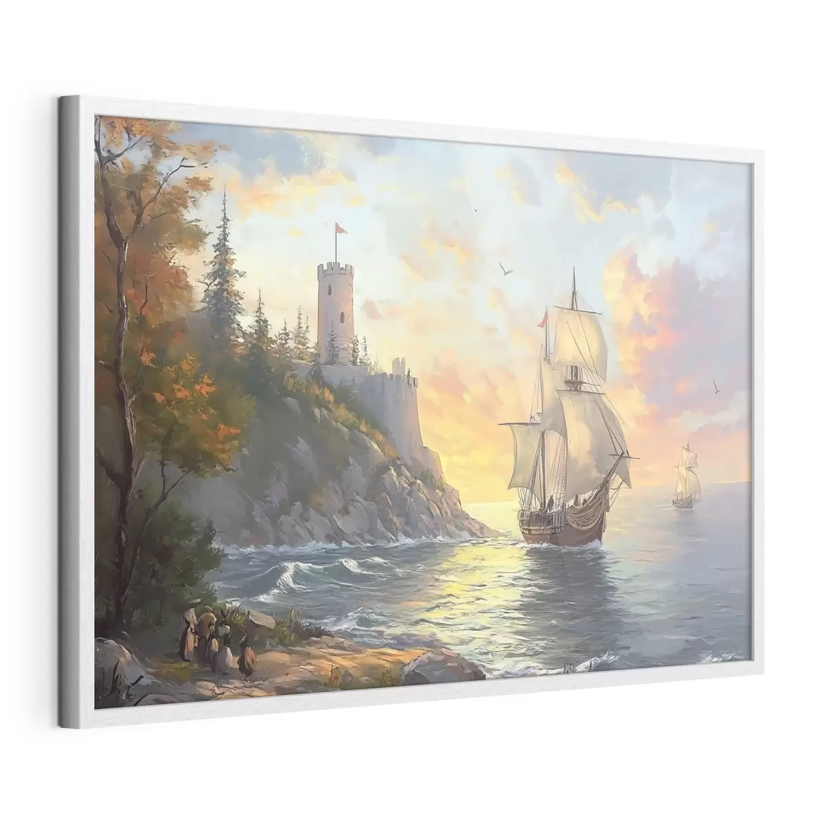 Poster schiff in der Nähe des Ufers in der Morgendämmerung f41626