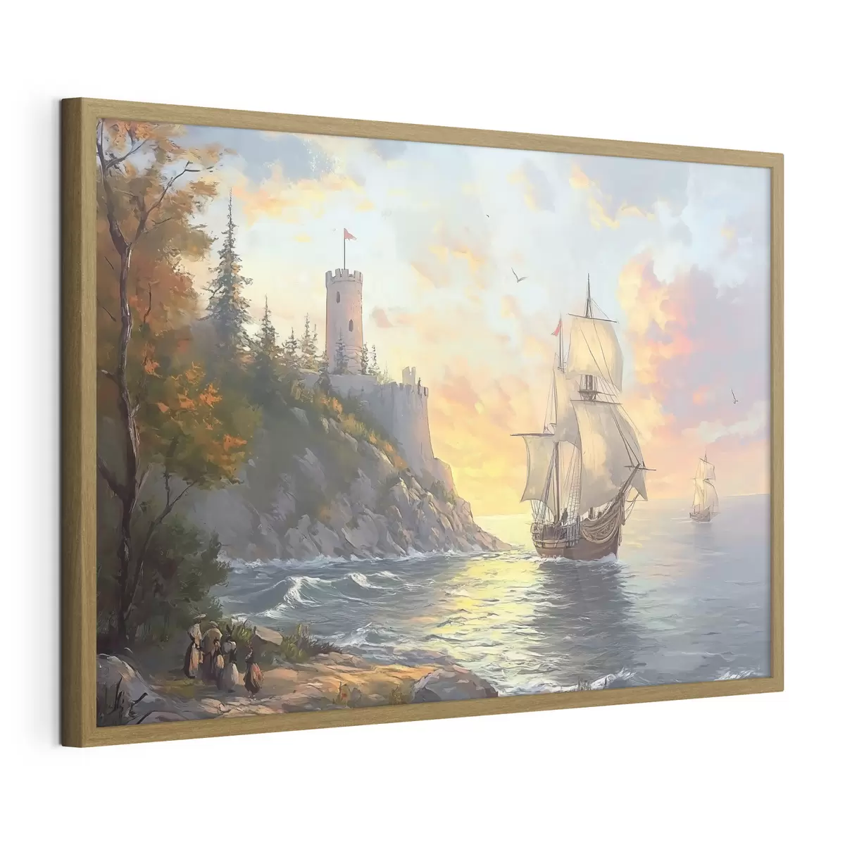 Poster schiff in der Nähe des Ufers in der Morgendämmerung f41626