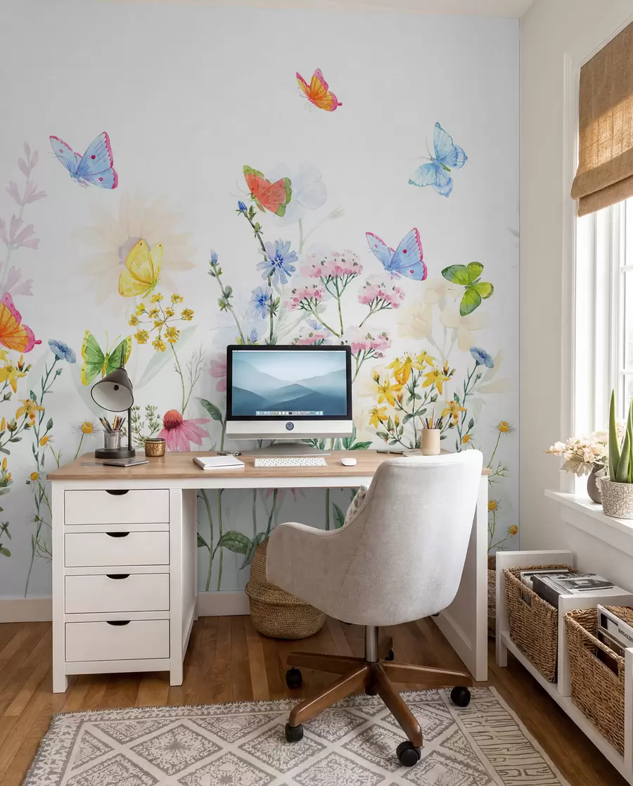 Fototapete Bunte Blumen und Pflanzen und Schmetterlinge w02238