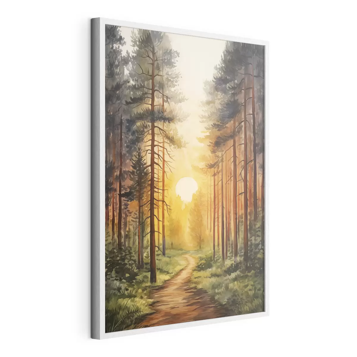 Poster Sonnenuntergang im Kiefernwald, Aquarell, Naturschönheit f41638