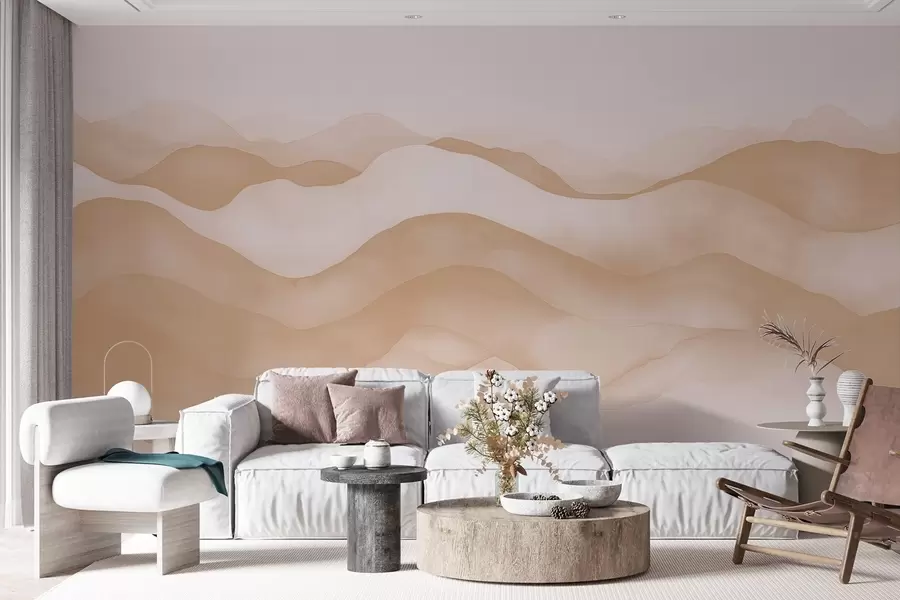 Fototapete Abstrakte beigefarbene Wellen, die an Berge erinnern w02196v1