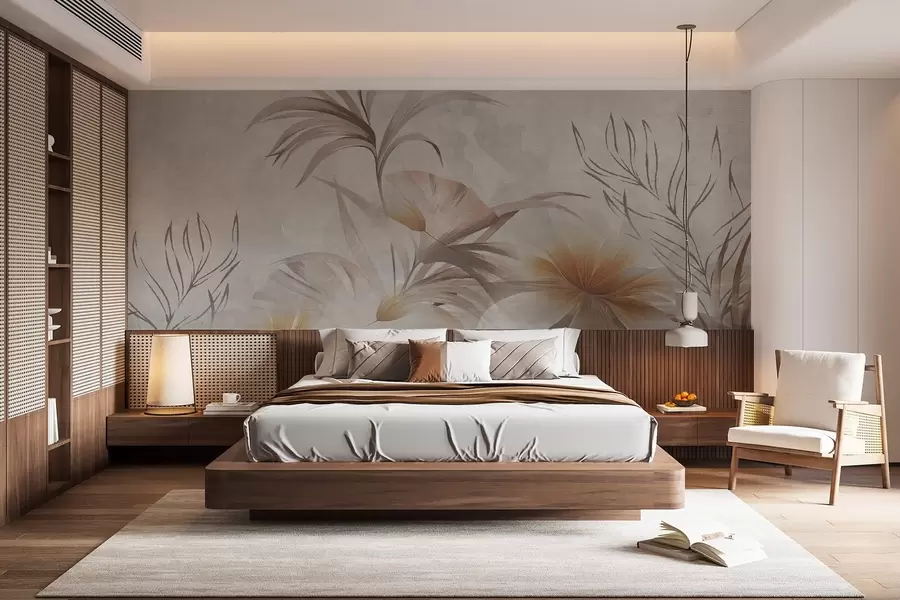 Fototapete Hellbeige Blumen auf einem abstrakten Hintergrund w01890