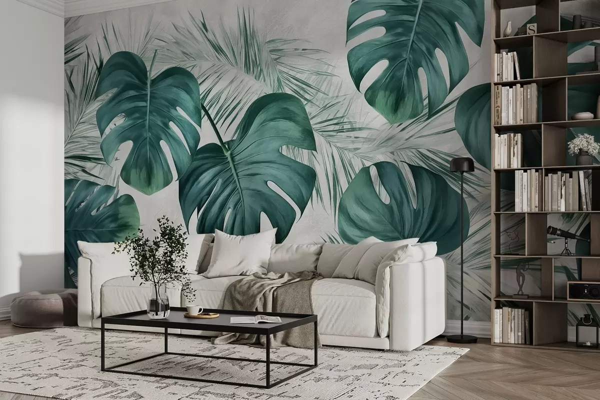 Fototapete Große Monstera-Blätter und tropische Blätter w01891