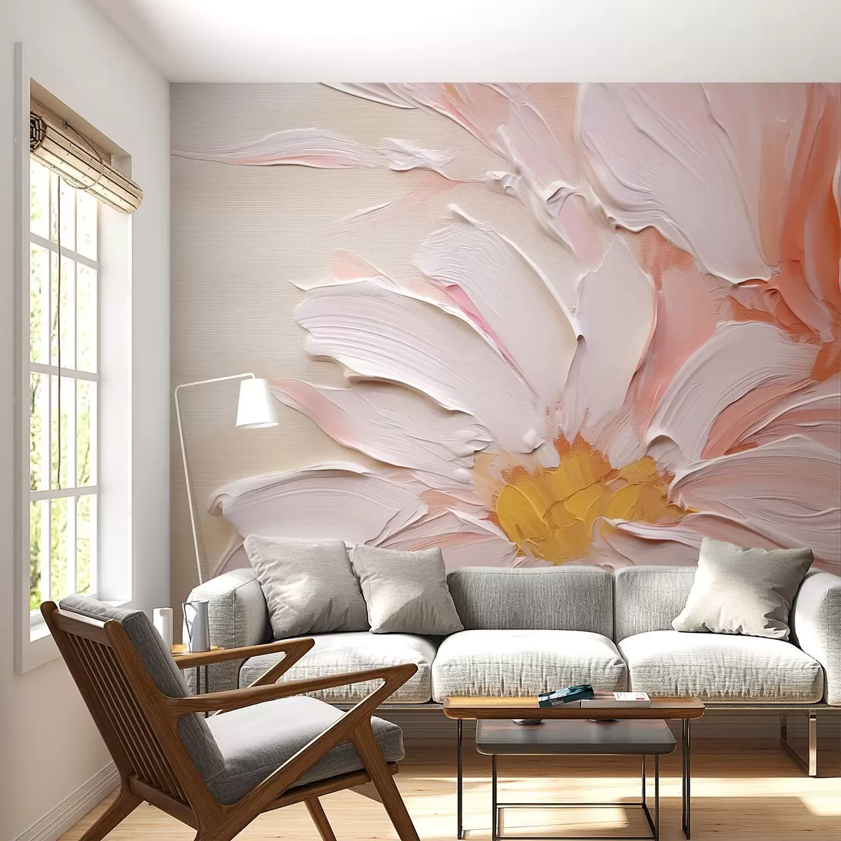 Fototapete Weiße rosa große Blume, Nachahmung von Pinselstrichen, strukturierter Hintergrund w02228